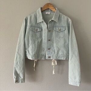 AMT Light Wash Denim Lace Up Back Crop Jacket Size M